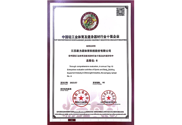 中国轻工业体育及健身器材行业十强企业